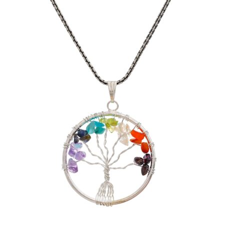 7 Chakra Pendant Tree Of Life Crystal Stone Pendant Locket With Metal Chain For Healing Crystal Healing Gemstone Size 35 40 Mm Clear Quarts7 Chakra | Krishty Kala Studios