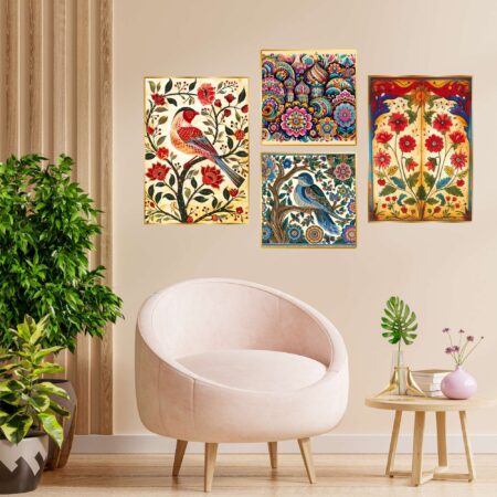 Set Of Four Art Wall Frames For Wall Dacoration Golden Framed Art Wall Frames For Living Room & Bedroom Wall Art For Home Decoration & Office Wall Décor (13X10 Inch Ch Gd4 5) | Krishty Kala Studios