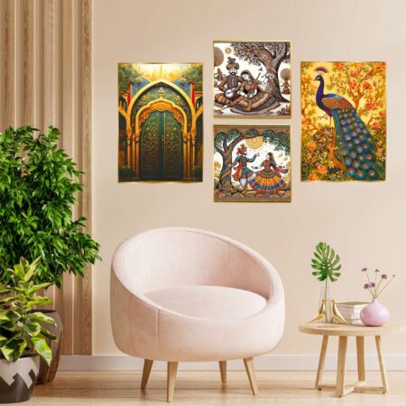Set Of Four Art Wall Frames For Wall Dacoration Golden Framed Art Wall Frames For Living Room & Bedroom Wall Art For Home Decoration & Office Wall Décor (13X10 Inch Ch Gd4 6) | Krishty Kala Studios