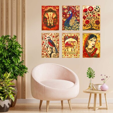 Set Of Six Art Wall Frames For Wall Dacoration Golden Framed Art Wall Frames For Living Room & Bedroom Wall Art For Home Decoration & Office Wall Décor (13X10 Inch Ch Gd6 8) | Krishty Kala Studios