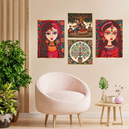 Set Of Four Art Wall Frames For Wall Dacoration Golden Framed Art Wall Frames For Living Room & Bedroom Wall Art For Home Decoration & Office Wall Décor (13X10 Inch Ch Gd4 12) | Krishty Kala Studios