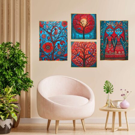 Set Of Four Art Wall Frames For Wall Dacoration Golden Framed Art Wall Frames For Living Room & Bedroom Wall Art For Home Decoration & Office Wall Décor (13X10 Inch Ch Gd4 9) | Krishty Kala Studios