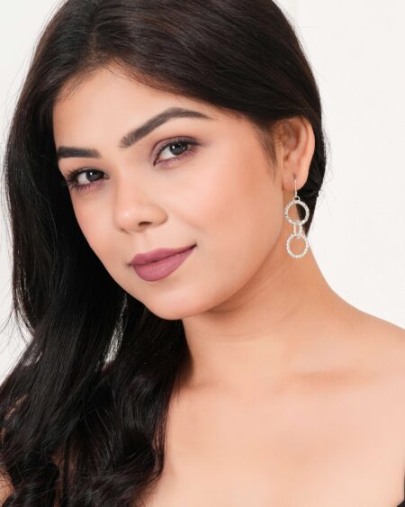 Women'S Silver Circle Long Three Rhinestone Unique Western Earrings For Women Party Wear | Krishty Kala Studios