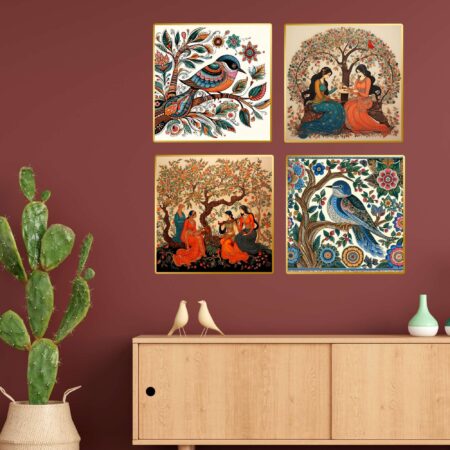 Set Of Four Art Wall Frames For Wall Dacoration Golden Framed Art Wall Frames For Living Room & Bedroom Wall Art For Home Decoration & Office Wall Décor (13X10 Inch Ch Gd4 8) | Krishty Kala Studios