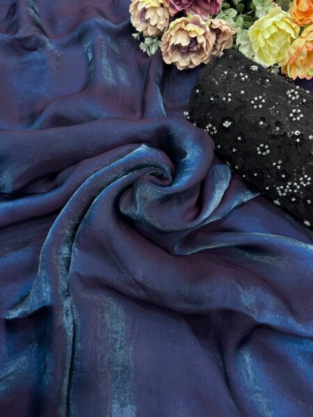 Women'S Iridescent Dual Tone Silk Saree – Handcrafted Elegance With All Over Sequin Embellished Blouse Piece | Krishty Kala Studios