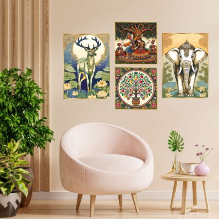 Set Of Four Art Wall Frames For Wall Dacoration Golden Framed Art Wall Frames For Living Room & Bedroom Wall Art For Home Decoration & Office Wall Décor (13X10 Inch Ch Gd4 14) | Krishty Kala Studios