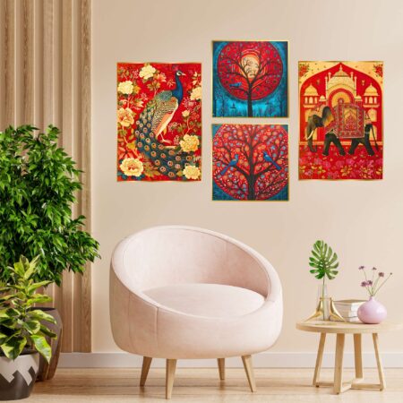 Set Of Four Art Wall Frames For Wall Dacoration Golden Framed Art Wall Frames For Living Room & Bedroom Wall Art For Home Decoration & Office Wall Décor (13X10 Inch Ch Gd4 15) | Krishty Kala Studios