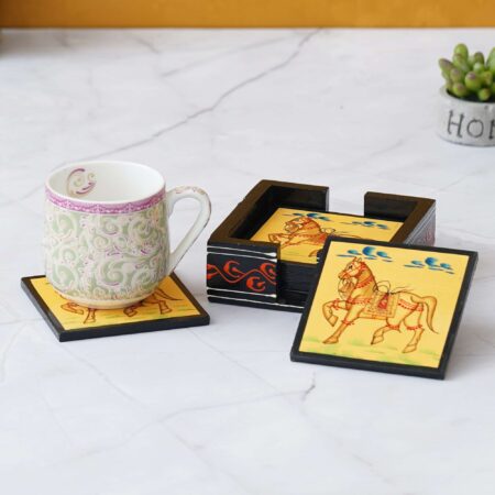Wooden Horse Hand Painted Tea Coaster | Krishty Kala Studios