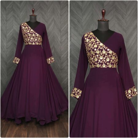 Purple Elegant Faux Blooming Designer Gown With Rich Embroidery ? Premium Ready To Wear Dress | Krishty Kala Studios